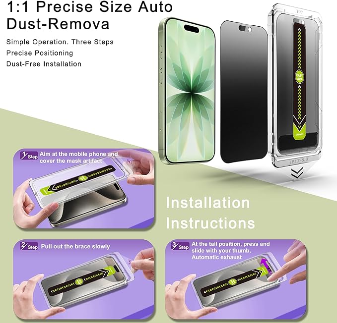 2-Pack Matte Privacy Anti-Spy Screen Protector for iPhone 17/16 Pro (6.3-Inch)Anti-Glare9H Tempered GlassFull CoverageAnti-FingerprintAuto Dust RemovalBubble-Free