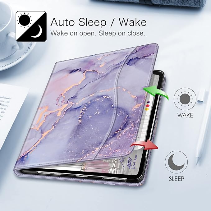 Fintie Folio Case for iPad Pro 12.9 6th Generation 2022 Multi-Angle Smart Stand Cover w/Pencil Holder &amp Pocket Also Fit iPad Pro 12.9 2021 5th &amp 2020 4th &amp 2018 3rd Gen Lilac Marble
