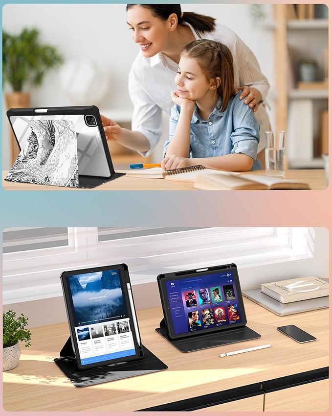 for iPad Air 11 inch Case Air 5th/4th Generation 10.9 Pro 11'' Case Women Girls for Apple Pencil Holder Cute Frog Rotating Folio Cover for iPad Air 11 2024 (M2) 10.9 2022 2020 Pro 11
