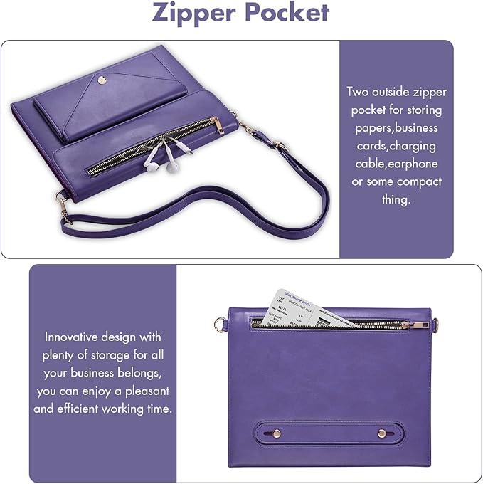 Dteck Business Case for iPad Pro 11 Inch iPad Air 11 Inch PU Leather Flip Stand Cover Pencil Holder Zipper Pocket Strap Protective Wallet Case Purple
