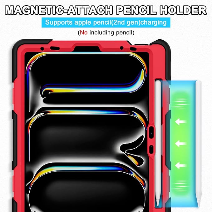 iPad Pro 11 inch Case 1st-4th Gen (2022/2021/2020/2018) Full-Body Shockproof Protective Cover with 360° Rotating Stand for Kids Also for iPad Air 11 inch Case M2 2024 6th Gen Pencil Charge