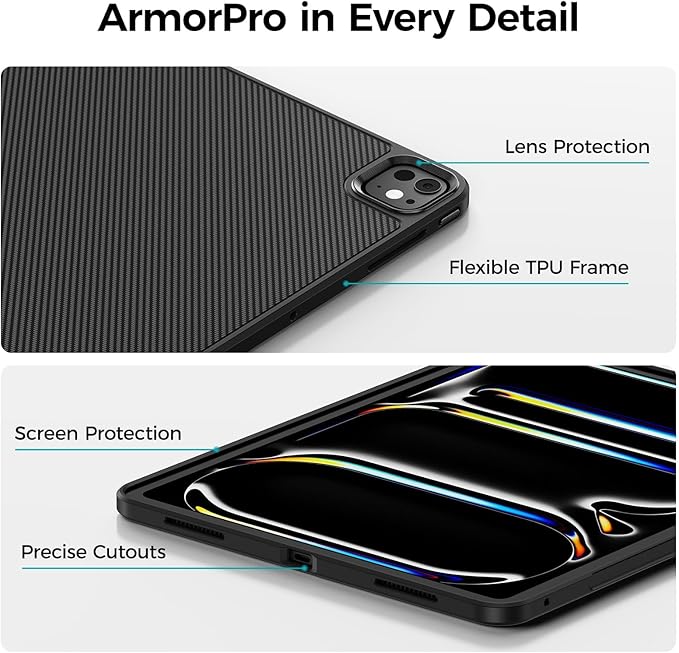 BENKS ArmorPro Case for iPad Pro 13 Inch (M5 2025/ M4 2024) Slim &amp Lightweight Shockproof Cover with Pencil Holder Supports Apple Pencil Charging Built with Dupont Kevlar Fiber and TPU