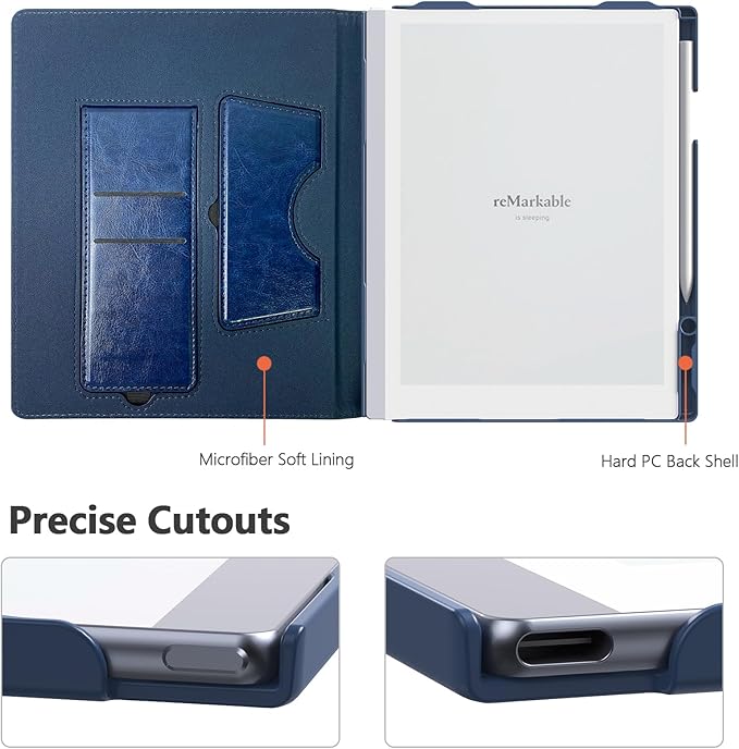 E NET-CASE Case for Remarkable 2 Tablet 10.3 inch (2020 Released) - New Business Design Upgraded Leather Cover for Remarkable 2 Digital Paper with Stand &amp Pen Holder (Deep Blue)