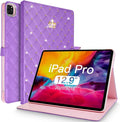 for iPad Pro 12.9 Inch Case 6th/5th/4th/3rd Generation (2022/2021/2020/2018) Crown Diamond Bling Cute PU Leather Smart Auto Sleep/Wake Stand Shockproof Protective Case for iPad 12.9 Purple