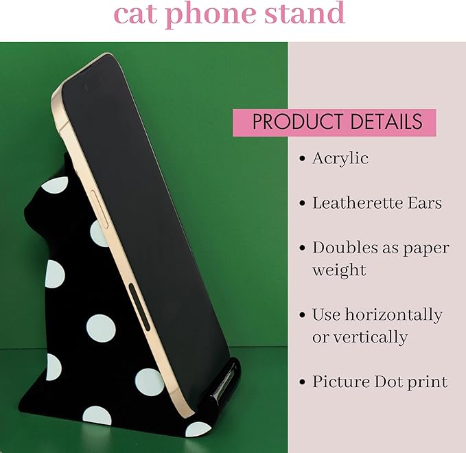 kate spade new york Acrylic Cell Phone Stand Novelty Phone Holder for Desk Black Cat (Picture Dot)