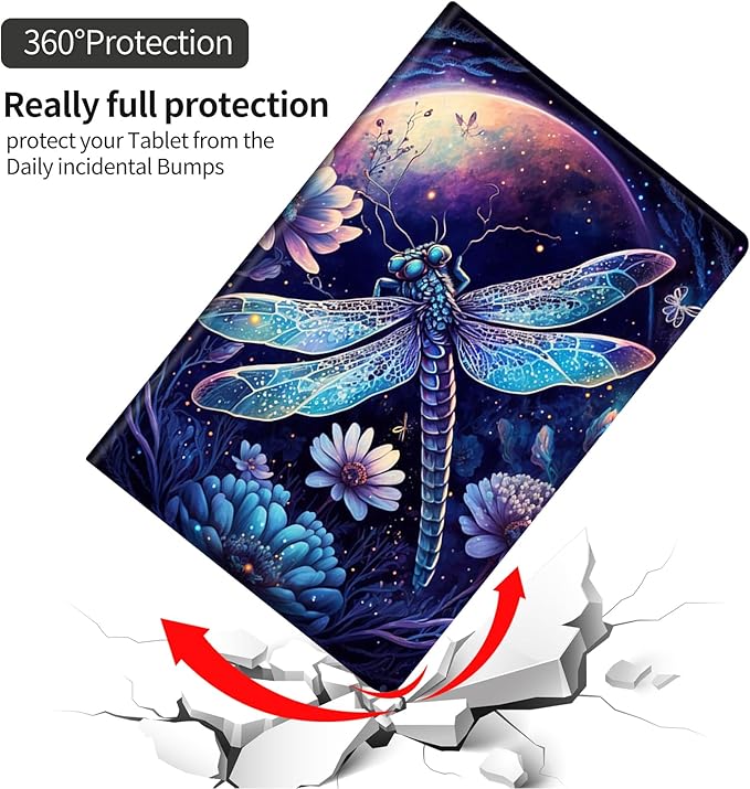 Tablet Case for All-New Amazon Kindle Fire HD 10 Tablet (13th Generation 2023 Release) - Auto Wake/Sleep Shockproof Full Body Rugged Cover Soft TPU Smart Stand Case Purple Dragonfly