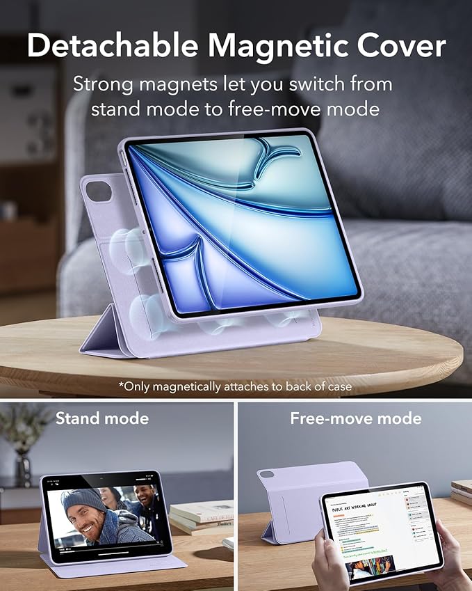 ESR for iPad Air 11 Inch Case M4/M3/M2 (2026/2025/2024) iPad Air 5th/4th Gen Case (2022/2020) 10.9 Inch with Pencil Holder Removable Magnetic Cover Vertical Stand Rebound 360 Series Light Purple