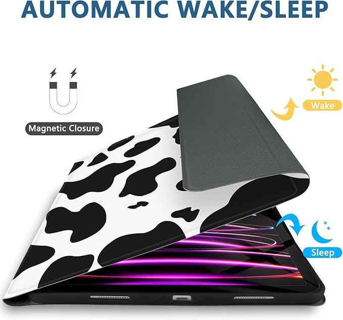 TopPerfekt for iPad Pro 11 4th/3rd/2nd/1st Gen (2022/2021/2020/2018) Keyboard Case Magnetically Absorbent Auto Sleep/Wake Support 2nd Gen Pencil Wireless Charge with Pencil Holder - Black Cow