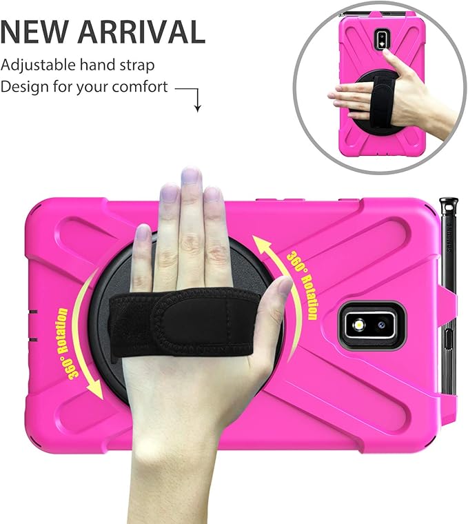 Case for Samsung Galaxy Tab Active 2 8.0 T390 T395 T397 Military Grade [15 ft Drop Tested] Full-Body Shockproof Protective Cover with 360° Rotation Stand Hand Strap &amp Pencil Holder