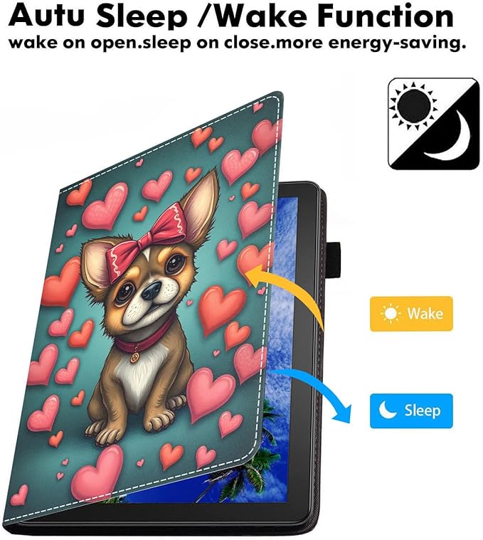 Case for Amazon Fire HD 10/HD 10 Plus Tablet 10.1 (13th/11th Generation 2023/2021 Release) Slim PU Leather Cover with Card Slot &amp Auto Wake/Sleep Cartoon Dog with Bow On Head