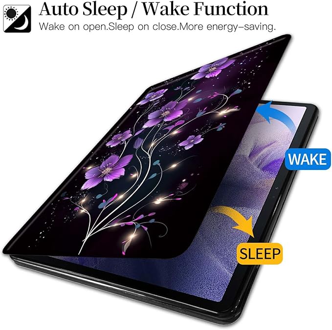 Case for iPad 10.2 Case iPad 9th/iPad 8th/iPad 7th Generation 2021/2020/2019 Purple Flower Theme 360 Degree Rotating Stand Protective Cover with Auto Sleep/Wake for iPad 10.2 Tablet