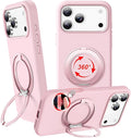 STERKER 360° Rotatable Stand Compatible with iPhone 17 Pro Max Case with Magnetic [Military Grade Drop Tested][Adjustable Kickstand] Ring Holder Silicone Slim Back Soft Edge Pink