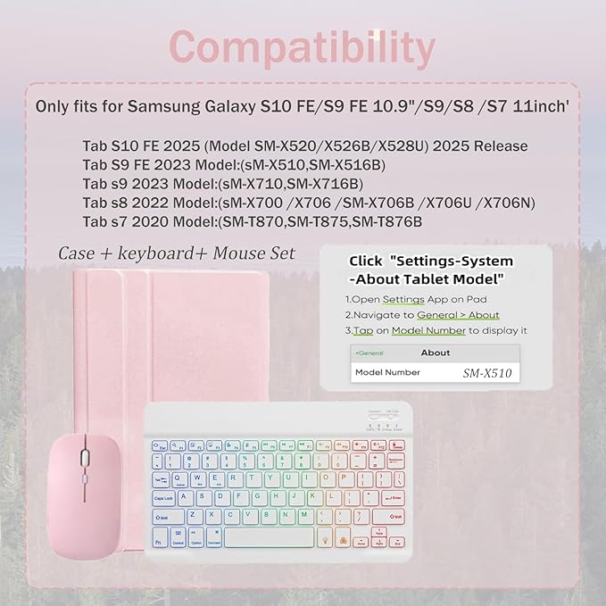 Backlit Keyboard Case for Samsung Galaxy Tab S10 Lite/ S10 FE/ S9 FE 10.9-11 Inch 3 Color Backlit Detachable Keyboard with S Pen Holder and Mouse