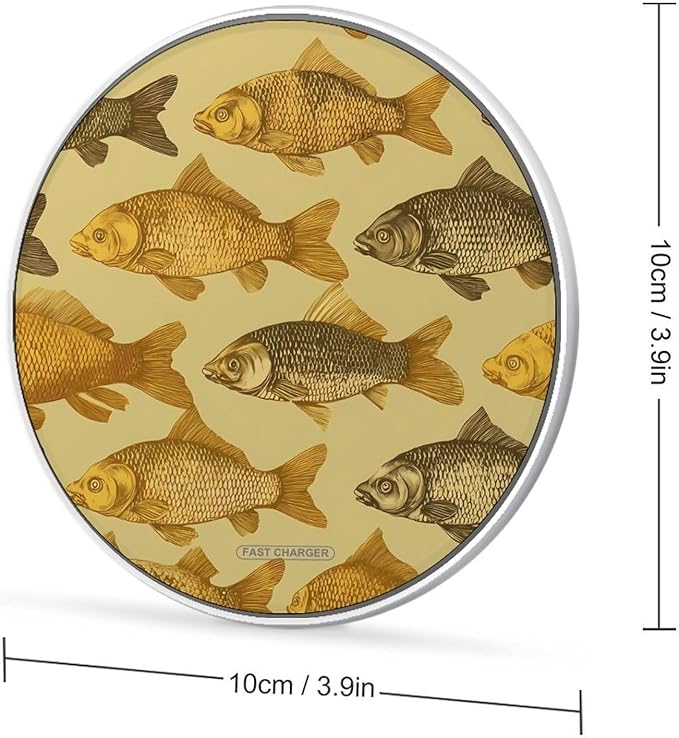 Fish Crucian Carp Fast Portable Charger 10W Funny Graphic Phone Charging Pad with USB Cable