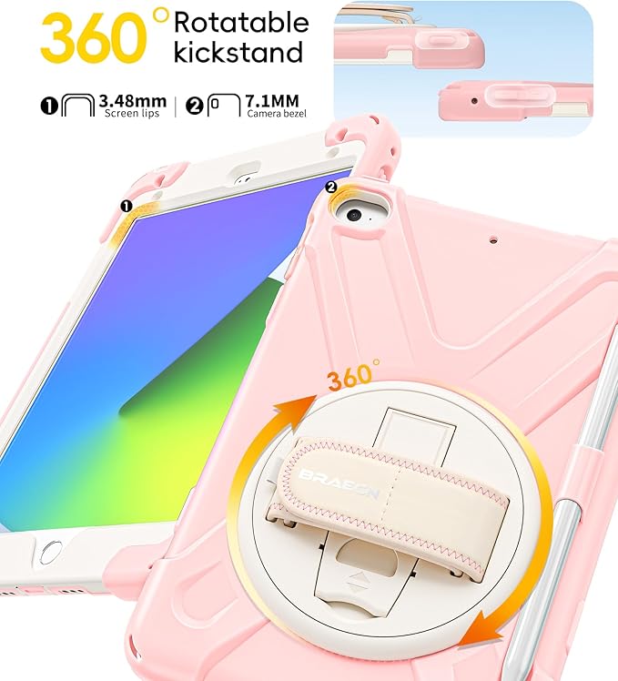 BRAECN iPad mini 5 CaseiPad mini 4 Case Heavy Duty Shockproof Protective Rugged Case with Pencil HolderHand StrapKickstand Shoulder Strap for iPad mini 5th/4th Generation 7.9 Inch for Kids