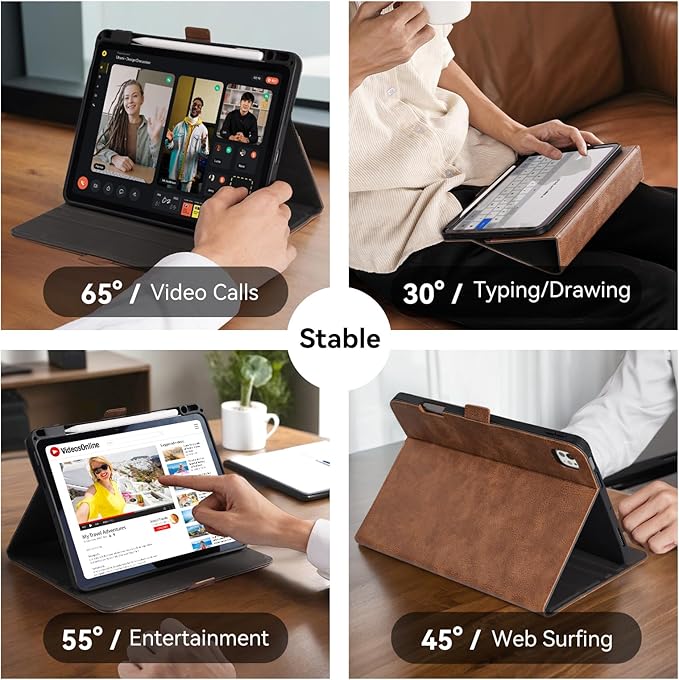 Handmade Case for iPad Pro 13 Inch (M5/M4) 2025/2024 with Pencil Holder PocketMagnetic ClosureAuto Sleep/WakeVegan Leather Folio Protective CoverMulti Angles StandDark Brown