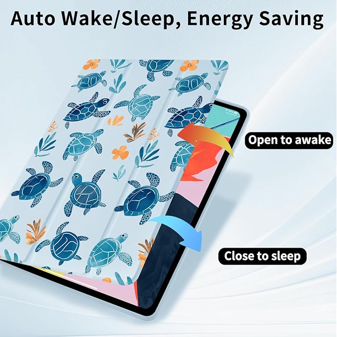 Sea Turtle Case for iPad 9th/7th/8th Generation(2021/2020/2019 10.2 Inch) with Pencil Holder Foldable Blue Leather Cartoon Animal Cover Clear Back Shell Auto Wake/Sleep