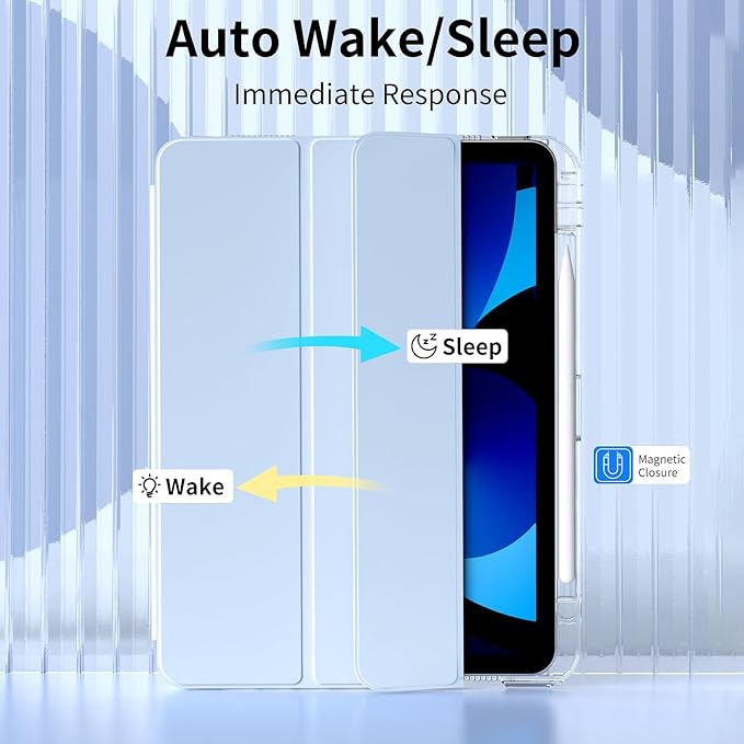 kenke Hybrid Case for iPad Air 11 Inch (M3) 2025 / (M2) 2024 iPad Air 5th/4th Gen 2022/2020 10.9 Inch with Pencil Holder Detachable Cover with Clear Hard Back Shell Auto Sleep/Wake Sky Blue