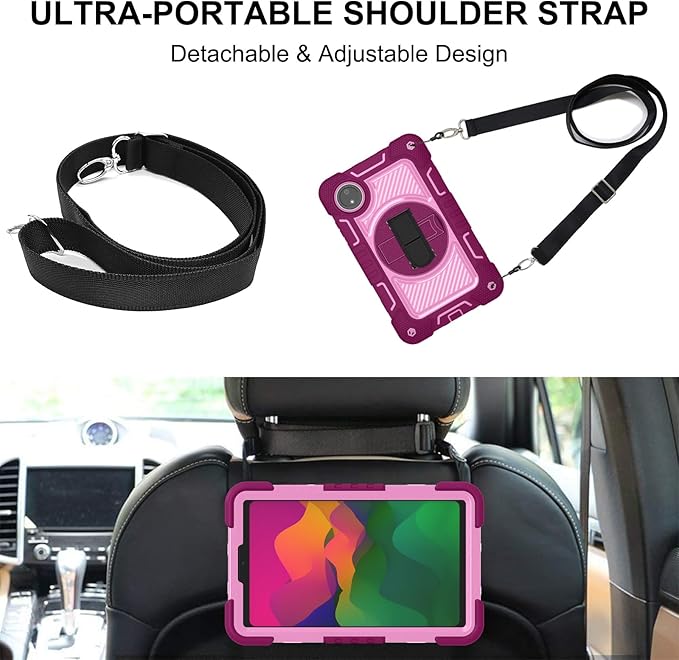 Tablet Case for Xiaomi Redmi Pad SE 8.7/Redmi Pad SE 4G in India Tablet Shockproof Cover with 360° Rotating Stand and Wrist Strap Shoulder StrapRed Rose+Pink