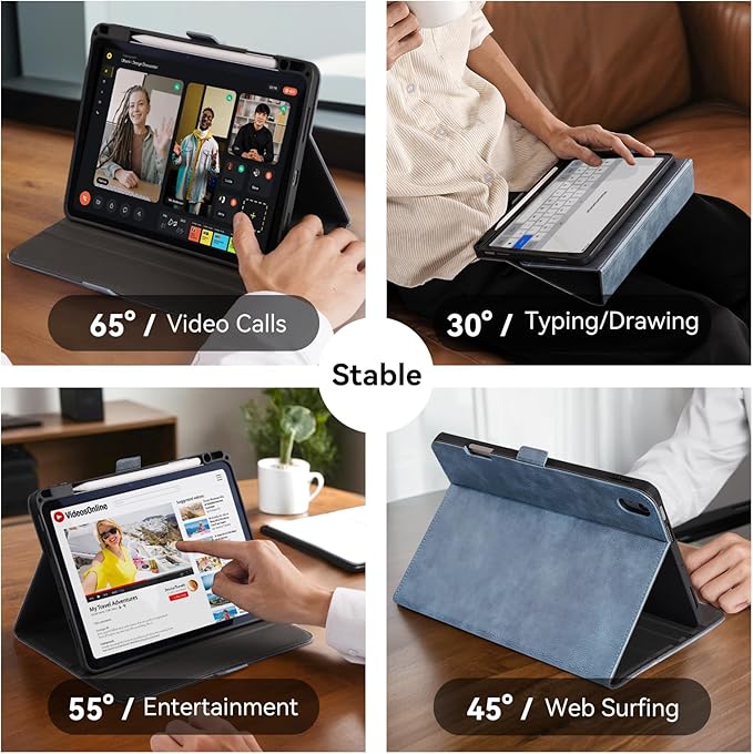 Handmade Case for iPad Air 13 Inch M4/M3/M2 (2026/2025/2024) with Pencil Holder PocketMagnetic ClosureMulti Angles StandTyping AngleFolio Protective CoverAuto Sleep/WakeLight Blue