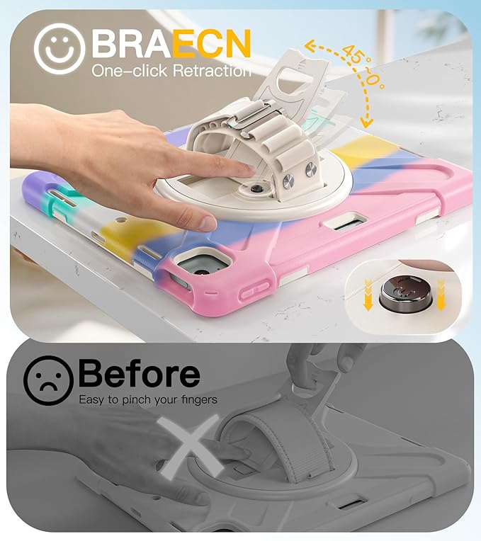 BRAECN Case for iPad Air 13 Inch 2026(M4)/2025(M3)/2024(M2) &amp iPad Pro 12.9''(2022/2021/2020/2018) Full-Body Protection Screen Protector Pencil Holder 360° Rotating Handle Kicktand Kids Friendly