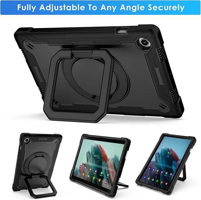 DETUOSI Galaxy Tab A8 Case - Shockproof with 360 Stand &amp Strap Heavy Duty for SM-X200/X205/X207 Black
