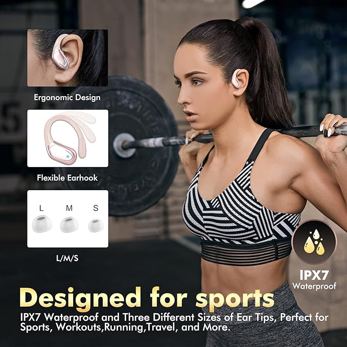 Wireless Earbuds Sports Bluetooth Headphones 80Hrs Playtime Ear Buds with LED Power Display Noise Canceling Headset IPX7 Waterproof Earphones for Workout/Running（Rose Gold）