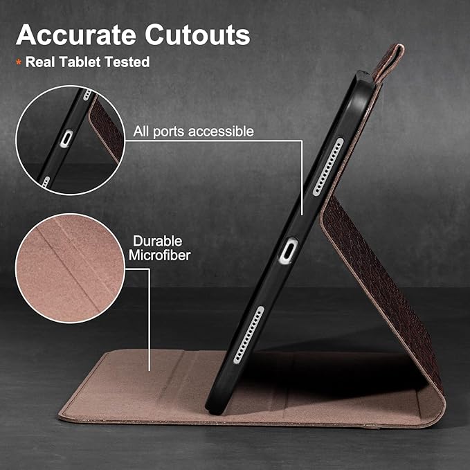 Gexmil Leather Case for iPad Pro 11 Inch (M5/M4) 2025/2024 with Magnetic Closure Adjustable StandProtective Shockproof Leather Smart Folio Cover Auto Sleep/Wake Anti-SlipBrown Crocodile