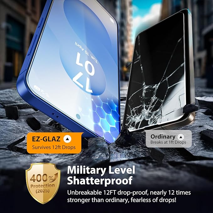 EZ-GLAZ- 4 Pack for Galaxy S25/ S24 [6.2] Screen Protector 100% Fingerprint Unlock 9H+ Hardness Military Grade Shatterproof Long Durable Tempered Glass Film with Flawless Fit Box HD Clear