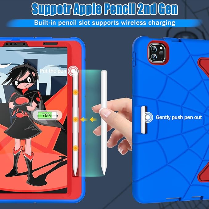 Compatible with Apple iPad Pro 11 inch(2018/2020/2021/2022)/Apple Air 4 10.9(2020)/Air 5 10.9(2022) Tablet CaseLightweight Shockproof Cover for Kids Boys Babies with Kickstand Blue Red