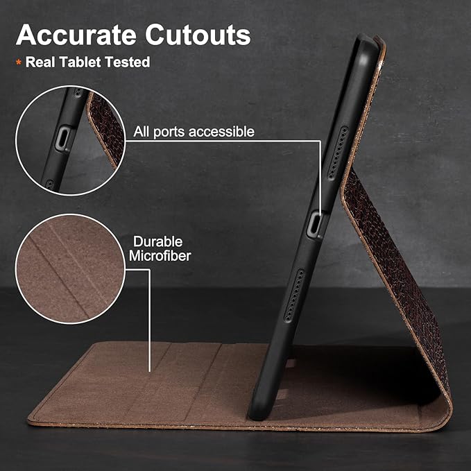 Gexmil Leather Case for iPad 10.2 Inch 9th/8th/7th Gen 2021/2020/2019Premium Cowhide Folio Cover with Pencil Holder Auto Wake/SleepAdjustable Stand Anti FingerprintBrown Crocodile