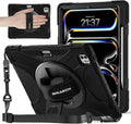 BRAECNstock for Apple iPad Pro 13 inch Case M5 2025 / M4 2024 Shockproof Protective with Pencil Holder [360 Rotating Hand Strap &amp Stand] Shoulder Strap Case for iPad Pro 13 Black