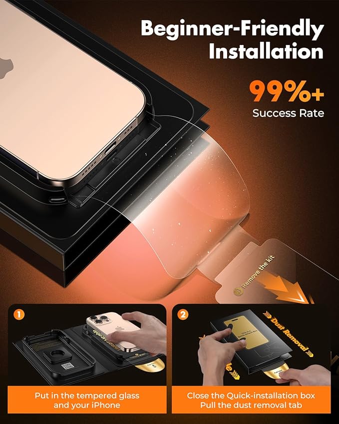 UNBREAKcable for iPhone 15 Pro Max Screen Protector [Quick-Installation Box] 3-Pack 9H+ Hardness Shatterproof Tempered Glass [99.99% HD Clear] [Case Friendly] [Bubble Free] for iPhone 15 Pro Max 6.7