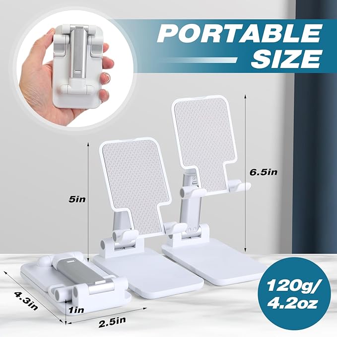 48 Pcs Cell Phone Stand Desk Table Adjustable Angle Height Phone Stand Foldable Portable Mobile Holder Silicone Pad Smartphone Tablet Holder Bulk for Office Travel Filming (White)
