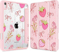 May Chen Slim Case for iPad mini 7 (A17 Pro 7th Generation) 2024 / iPad mini 6 (6th Gen) 8.3 Inch [Built-in Pencil Holder] Shockproof Cover Clear Clear Back Shell Auto Wake/Sleep Strawberry Bow