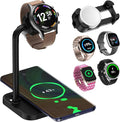 2 in 1 Universal Wireless Charging Dock with Adjustable Smartwatch Stand Compatible with Samsung/Google/Pixel/Fossil/Fitbit/Garmin/Huawei/AMAZTIM/Amazfit/Suunto/xiaomi(2SW-B)