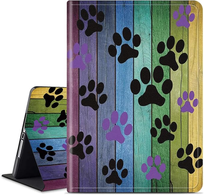 Colorful Woodgrain and Dog Paw Prints