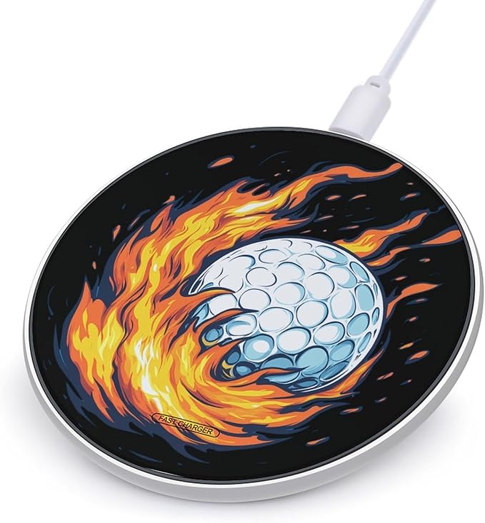 Golf Ball with Flames Phone Charger Magnetic Charging Pad Anti-Slip with USB Cable
