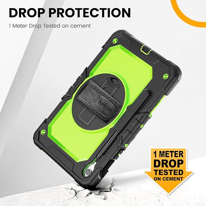 Timecity Case for Samsung Galaxy Tab S10 Lite/ S10 FE/ S9 FE/ S9 5G (10.9''/11'') Heavy Duty Protective Cover with Screen Protector Rotating Stand Shoulder Strap &amp S Pen Holder Green