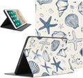 Aesthetic Summer Shells Tablet Case for iPad 6th/5th Gen 2018/2017 9.7 Inch Cute Ocean Beach Starfish Pattern Design Cover for Girls Women Trendy Protective Cases Flip PU Leather Funda