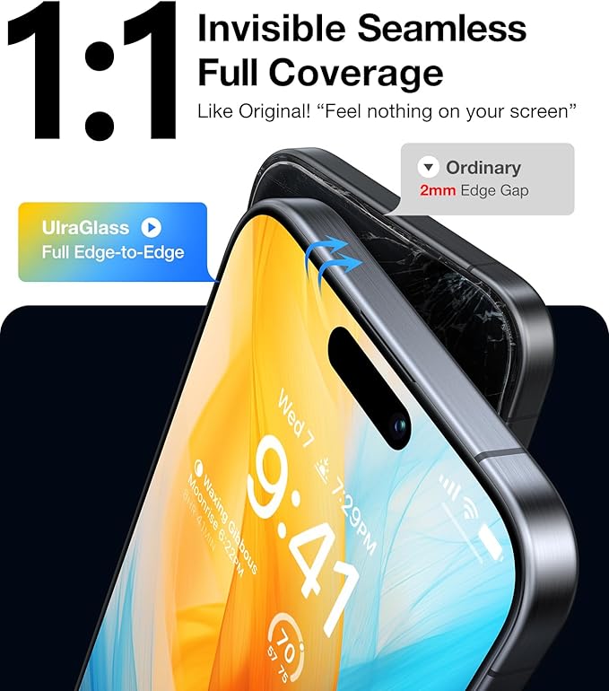 UltraGlass TOP 9H+ Glass for iPhone 13 Screen Protector Glass [Military Grade Shatterproof &amp Longest Durable] Full Screen Protector 13 Tempered Glass Anti-fingerprint [2025 New] 2 Packs