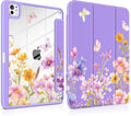 Case for iPad Pro 13 inch (M5) 2025 (M4) 2024 Release Slim Lightweight Cute Purple Cover with Clear Back TPU Edge Pencil Holder Trifold Stand Watercolor Flower