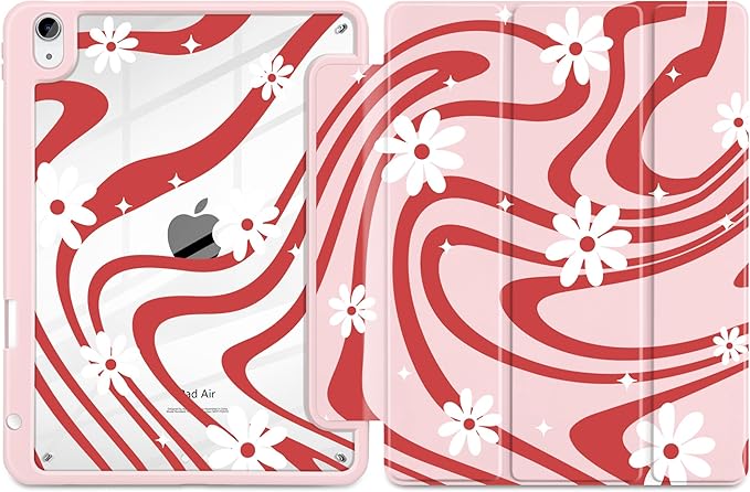 DONGKE Case for iPad Air 11-inch M4 2026 &amp M3 2025 &amp M2 2024 iPad Air 5th/4th Generation 10.9 2022/2020 [Built-in Pencil Holder] Clear Acrylic Back Trifold Stand Smart Cover Swirl &amp Da