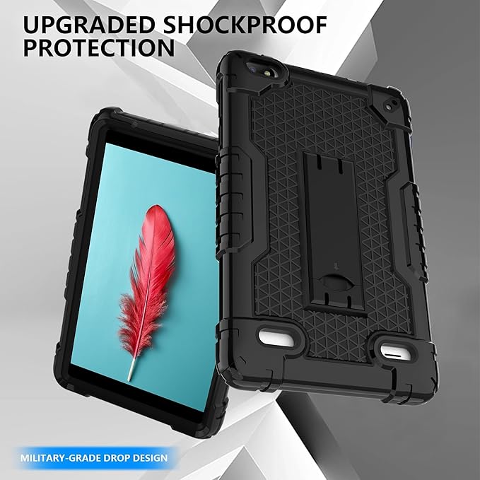 Case for BLU M8L 2022BLU M8L Plus 8 inch Tablet - [Built-in Kickstand] Anti Slip Kids Friendly Shockproof Silicone Protective Cover with Screen Protector (Black/Black/1 PC)