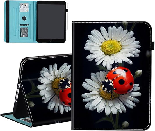 Case for Samsung Galaxy Tab A11 8.7 Inch 2025/A9 8.7 Inch 2023Wallet PU Leather Folio Cover Multi-Angle Stand with Auto Wake/SleepLadybug on Daisy Flower