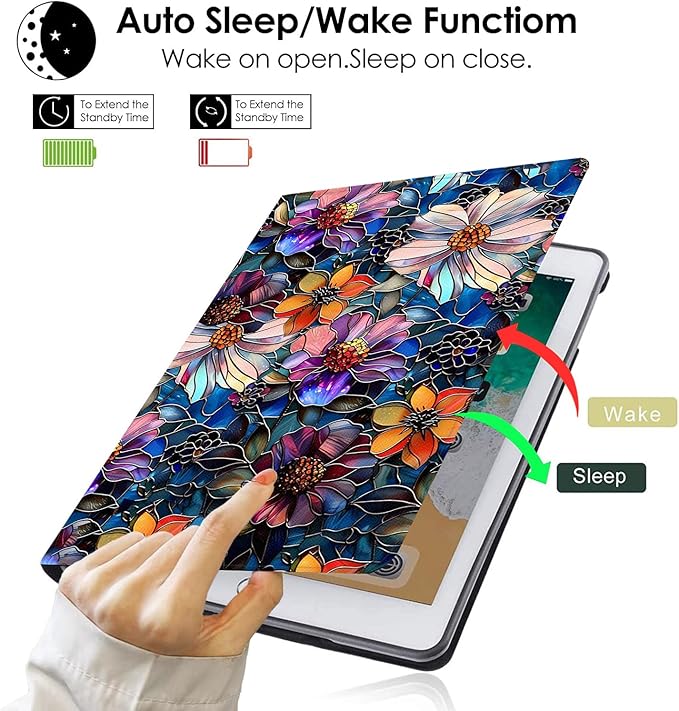 Compatible with iPad Air 13 inch Case (M3 2025 /M2 2024)/12.9 inch Case (6th/5th/4th/3rd 2022/2021/2020/2018) with Pencil HolderAuto Wake/Sleep Protect CoverArtistic Stained Glass Floral