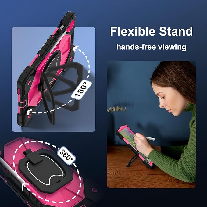ATOOZ for Samsung Galaxy Tab S10 Lite/S10 FE/S10/S9 FE/S9 Case 2025Heavy Duty Shockproof Rugged Cover Case for Samsung S10 FE Tablet 10.9 Inch with Shoulder Strap &amp Pencil Holder (Rose Red)