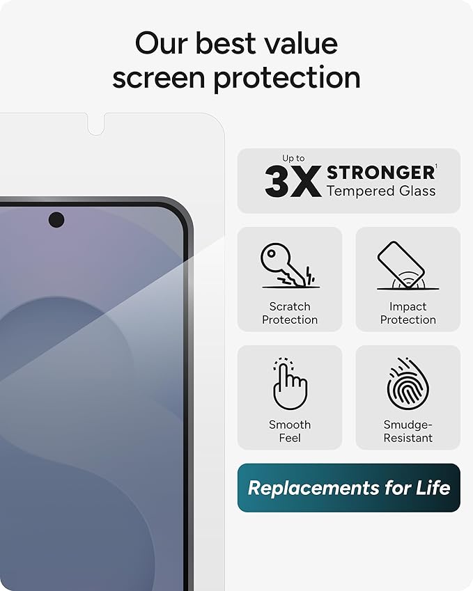 ZAGG Glass+ Samsung Galaxy S25 FE Screen Protector – Extreme Impact &amp Shatter Protection Scratch-Resistant Smudge-Resistant Fingerprint Scanner Compatible InvisibleShield Easy Installation