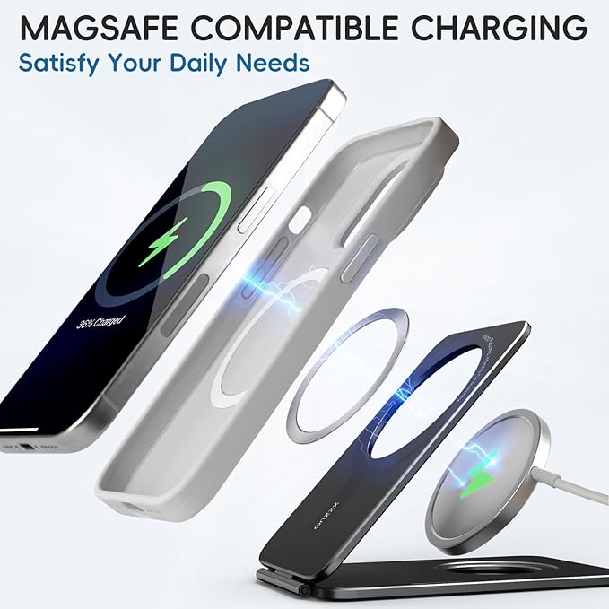 Cell Phone StandAdjustable Height and Angle Foldable Phone Holder for Desk Aluminum Cell Phone HolderStrong Magnetic Phone Stand Compatible with iPhone 16/15/14/13/12 Series (Black)