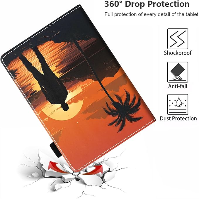 Case for All-New Amazon Fire HD 10 &amp 10 Plus Tablet 10.1 (13th/11th Generation2023/2021 Release)Slim PU Leather Stand Cover with Card Slot &amp Auto Wake/SleepPalm Trees and Man's Back at Sun